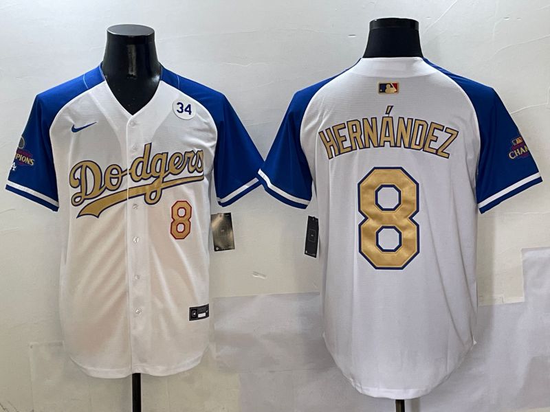 Men Los Angeles Dodgers #8 Hernandez White Blue Gold Game 2025 Nike MLB Jersey style 4->washington nationals->MLB Jersey